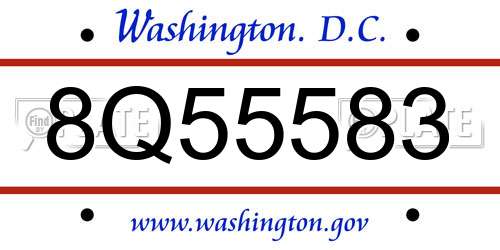 8Q55583 District Of Columbia License Plate