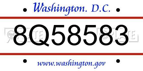 8Q58583 District Of Columbia License Plate