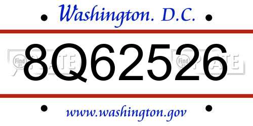 8Q62526 District Of Columbia License Plate