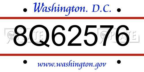 8Q62576 District Of Columbia License Plate