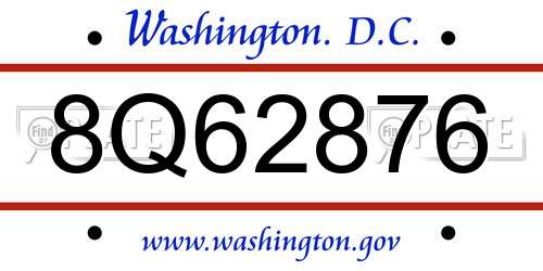 8Q62876 District Of Columbia License Plate