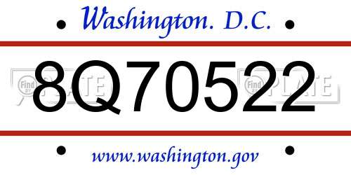 8Q70522 District Of Columbia License Plate