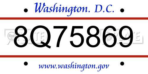 8Q75869 District Of Columbia License Plate