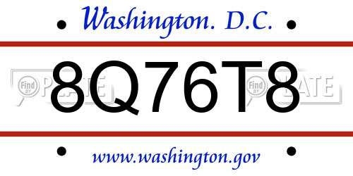 8Q76T8 District Of Columbia License Plate