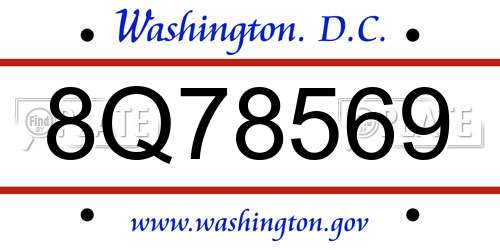 8Q78569 District Of Columbia License Plate