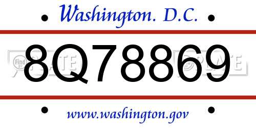 8Q78869 District Of Columbia License Plate