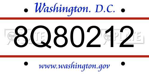 8Q80212 District Of Columbia License Plate