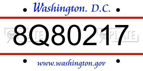 8Q80217 District Of Columbia License Plate