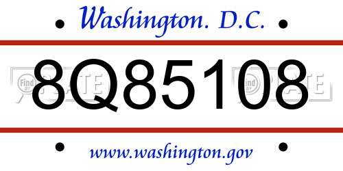 8Q85108 District Of Columbia License Plate