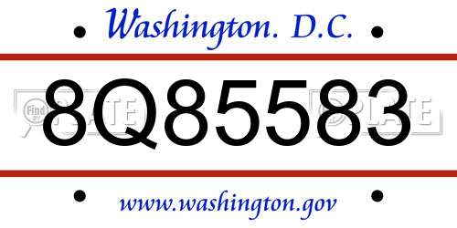 8Q85583 District Of Columbia License Plate