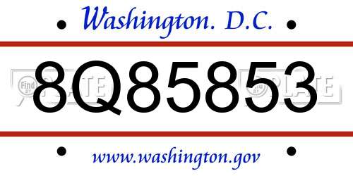 8Q85853 District Of Columbia License Plate