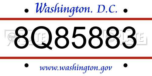 8Q85883 District Of Columbia License Plate