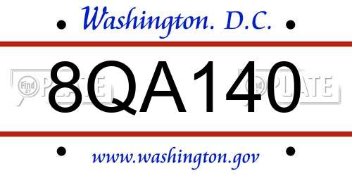 8QA140 District Of Columbia License Plate