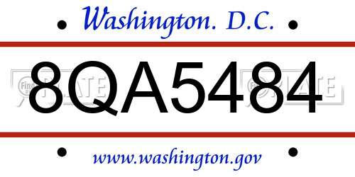 8QA5484 District Of Columbia License Plate