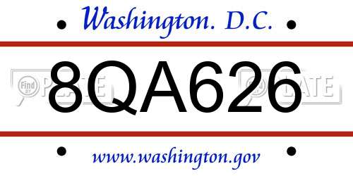 8QA626 District Of Columbia License Plate