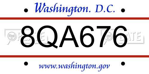 8QA676 District Of Columbia License Plate