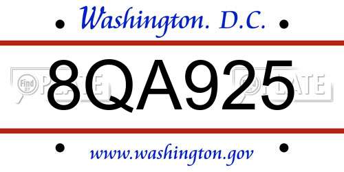 8QA925 District Of Columbia License Plate