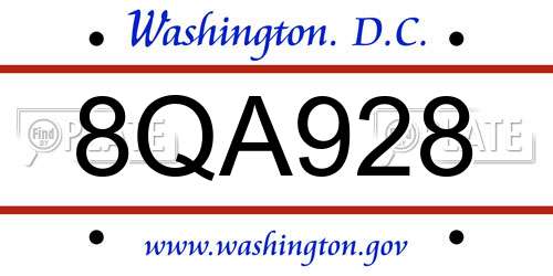 8QA928 District Of Columbia License Plate