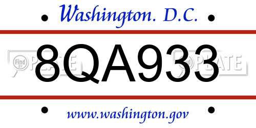8QA933 District Of Columbia License Plate