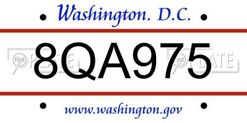 8QA975 District Of Columbia License Plate