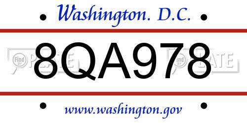 8QA978 District Of Columbia License Plate