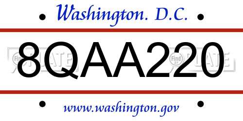 8QAA220 District Of Columbia License Plate