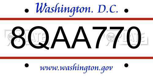 8QAA770 District Of Columbia License Plate