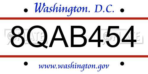 8QAB454 District Of Columbia License Plate