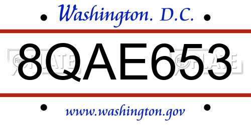 8QAE653 District Of Columbia License Plate