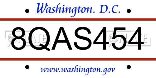 8QAS454 District Of Columbia License Plate
