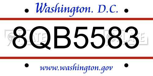8QB5583 District Of Columbia License Plate