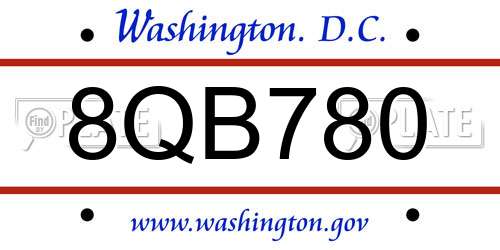8QB780 District Of Columbia License Plate