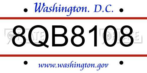 8QB8108 District Of Columbia License Plate