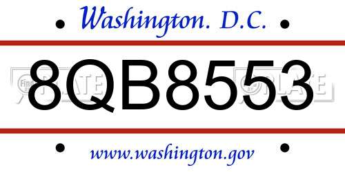 8QB8553 District Of Columbia License Plate