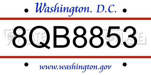 8QB8853 District Of Columbia License Plate