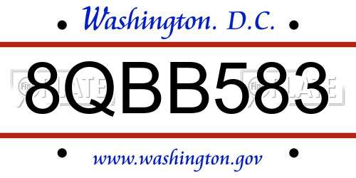 8QBB583 District Of Columbia License Plate