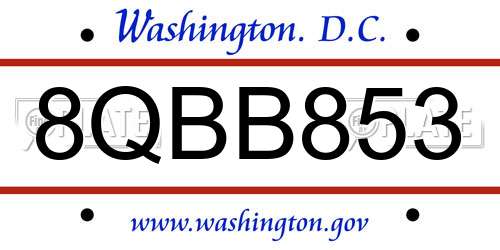 8QBB853 District Of Columbia License Plate