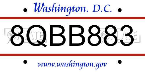 8QBB883 District Of Columbia License Plate