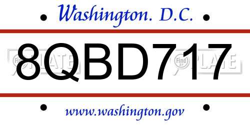 8QBD717 District Of Columbia License Plate