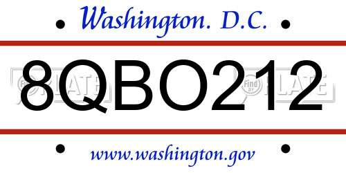 8QBO212 District Of Columbia License Plate