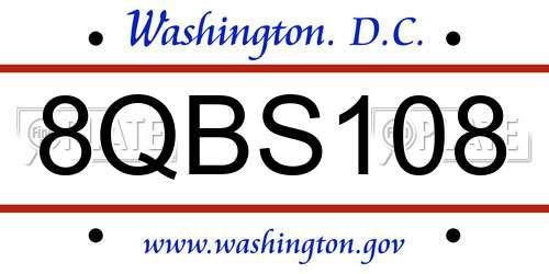 8QBS108 District Of Columbia License Plate