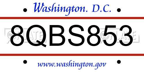 8QBS853 District Of Columbia License Plate