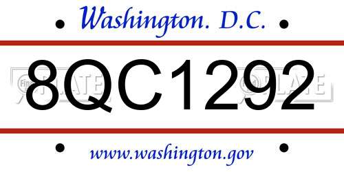 8QC1292 District Of Columbia License Plate