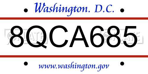 8QCA685 District Of Columbia License Plate