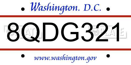 8QDG321 District Of Columbia License Plate