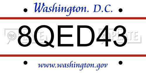 8QED43 District Of Columbia License Plate