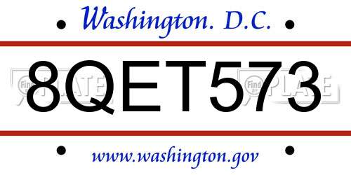 8QET573 District Of Columbia License Plate