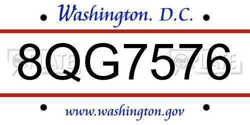8QG7576 District Of Columbia License Plate
