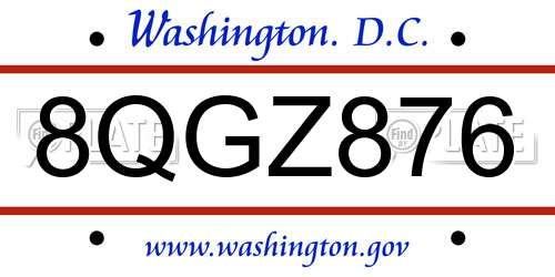 8QGZ876 District Of Columbia License Plate