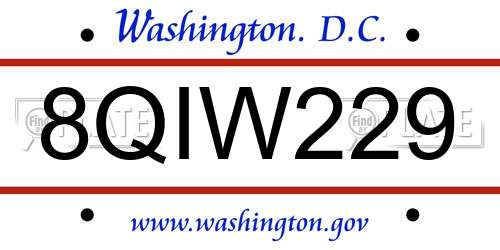8QIW229 District Of Columbia License Plate